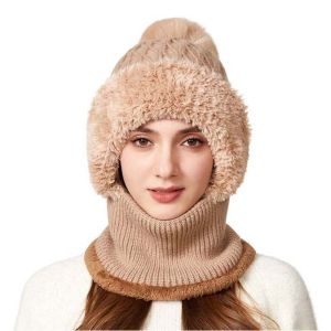 ARTMU Solid Color Winter Cap Set Plush Windproof 2in1 Scarf Hat Fashion Ear Protection Balaclavas Hat Female Male