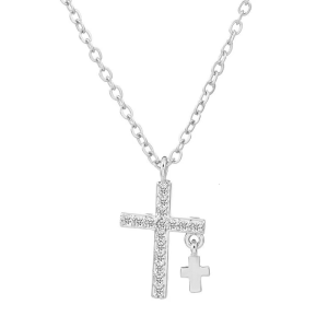 Crucifix Pendant Design Necklace with Zircon Charm Anti Tarnish Titanium Steel Chain Modern Essential