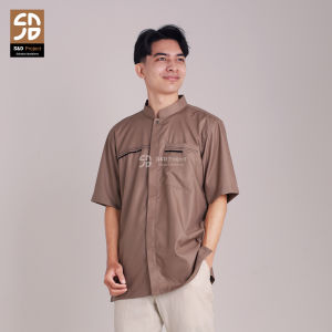 S&D PROJECT Baju Koko Muslim Hayyan Bahan Toyobo Warna Cokelat M-XL Untuk Pria Dewasa Lengan Pendek