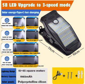 2025 Upgrade Solar Powered 58 LED Portable Clip Light Outdoor Light，Courtyard Light Human Sensing Ultra Bright Lighting Street Light Home Waterproof Wall Light-152c4c8b