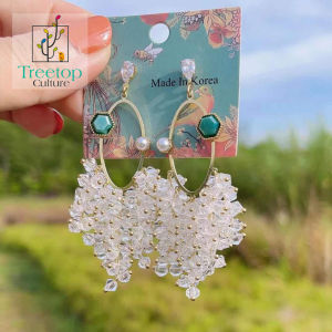 [Treetop - Four Seasons] Korean long dangle stud earring crystal colourfast 925 silver14k gold plated 四季恋情浪漫水晶耳环