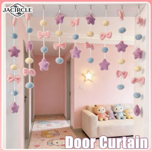 JACIRCLE Cute Plush Pink Bow Door Curtain Kawaii Room Decor Bowknot Purple Star Door Window Wall Party Decor