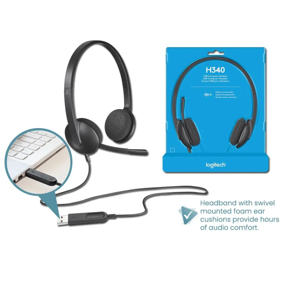 Headset Logitech H340 USB Wired Computer Headphone with Noise