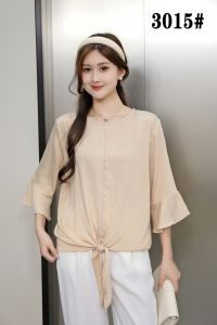 Fashion Trend  Formal Plain Blouse Ruffle Sleeves Elegant Chic Women Round neck Fit L/XL *3015