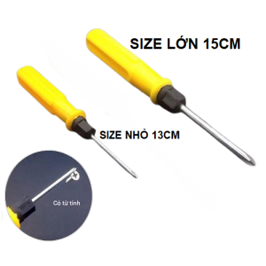 Bộ 2 Cây Tua Vít Lớn Nhỏ 2 Đầu Bake Và Dẹp Lõi Hợp Kim Có Từ Tính Cán Nhựa Màu Vàng Size Dài 13cm/15cm Tiện Dụng