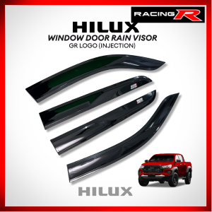 Toyota Hilux / Revo / Conquest 2016 to 2026 GR LOGO Window Door Rain Visor Black Carbon Thailand Quality Car Accessories