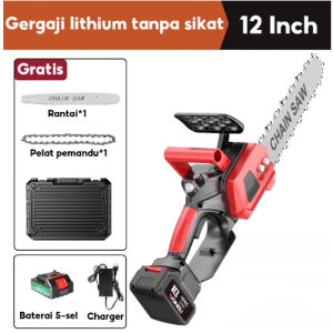 Reaim Chainsaw Cordless Gergaji 12 Inch Portable Genggam Lithium Chain Saw Mesin Potong Kayu Portable