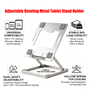 【🔥SG🔥】RICHMENTMALL Portable Aluminum Tablet Stand Holder Desktop Folding Adjustable Rotating Metal Universal Stand for Ipad Pro Air