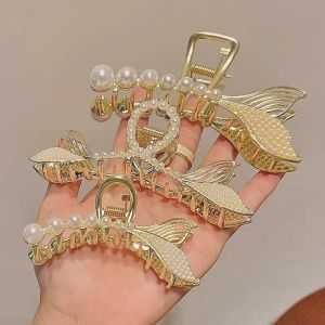 Mermaid Tail Claw Clip Korean Hair Clips Hair Claws Pearl Hairpin Elegant Shark Clip Hair Accessories for Women Claw Clamp