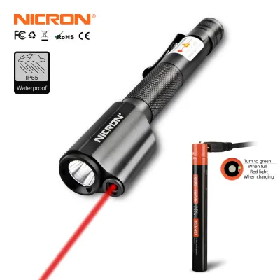 NICRON LED Flashlight B24 Mini Torchlight Laser Flashlight With Red light For Guide Use Waterproof IP65 10840 re-chargeable battery/2x AAA 120LM Mini Torch Lamp Lighting Laser B24