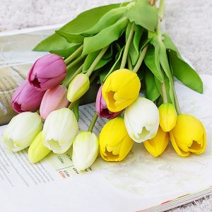 MAOMEI HOUSE Bàn 5 cái / bó Đồ cưới Hoa mô phỏng Flores Văn phòng Hoa giả Bó hoa Hoa tulip nhân tạo Trang trí nội thất