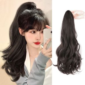 BAIXL Smooth Daily Fasion Curly Black Hair Extensions Invisible Women Girls Ponytail Wig Hair Accessories Long Wavy Ponytail Claw Clip On Ponytail