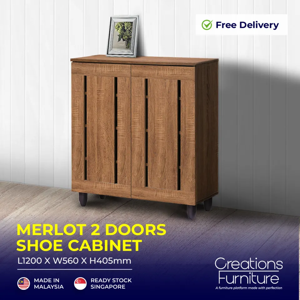 2 Door Shoe Cabinet Ventilation hole Walnut Cupboard Flexidesignx