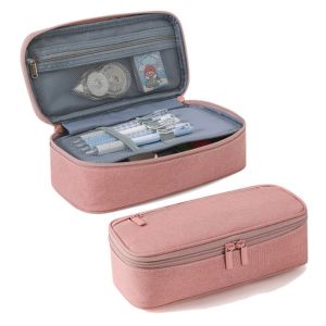 TEWUB 2 Layer Student Stationary Boxes Large Capacity Double Zipper Pencil Case Fashion Washable Pen Bag Students
