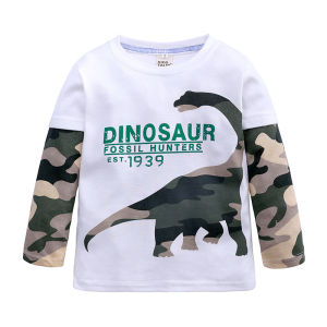 Factory Direct Sales Supply   Childrens Clothing Wholesale New Boys and Girls   Camouflage Dinosaur Long Sleeve Childrens Bottoming Shirt Children T T-shirt