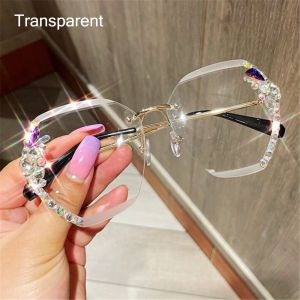 NEXASHOP Retro Female Eyewear UV400 Rhinestone Sunglasses Gradient Women Sun Glasses Rimless Sunglasses