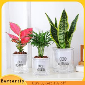 Butterfly Lazy Hydroponic Flower Pot Automatic Water-Absorbing Flowerpot Transparent Double Layer Plastic Self Watering Planter Office