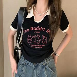 Korean Dress🎉เสื้อยืดสวยๆผู้หญิง💕เสื้อยืดแฟชั่นผู้หญิง ปกคอโปโล ลายน่ารัก สไตล์เกาหลีเรียบง่าย