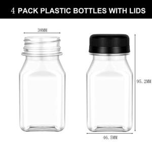 WP💓💛💖 Drink Container 4Pcs Juice Bottles 120ml Empty Clear Coffee Milktea Square Plastic Bottle With Lid