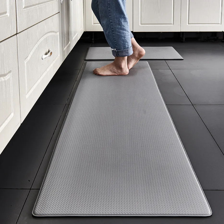 In Stock] PVC Washable Leather Kitchen Mat Gray Vinyl Non-slip
