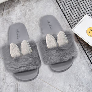 LEAShop พร้อมส่ง🌟 รองเท้าแตะแฟชั่นผู้หญิง รองเท้าสวมลำลอง น้องหูกระต่ายน่ารักมาก🐰 ดีเทลกำมะหยี่ สีพื้น ใส่สบายไปได้ทุกที่ 💜