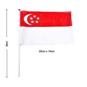 【local wholesale】1000pcs 14x21cm Singapore Waving Hand National flag NDP Plastic Cloth National Day Party Celebration Wave Mini Flag Red White Flag
