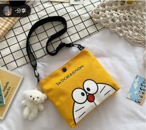 Lady Doraemon Cartoon Print Canvas Bag Cute One Shoulder Messenger Bag Stationery Storage Bag