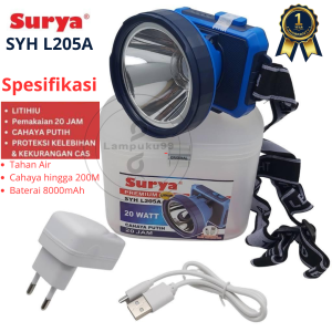 Surya Senter Kepala SYH L205A Rechargeable Head Lamp + Lampu Indikator