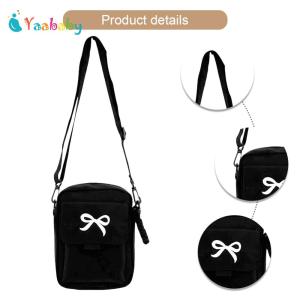 Women Bow Fashion Shoulder Bag Adjustable Strap Trendy Crossbody Bag Solid Color Nylon Phone Pouch Simple Satchel Bag