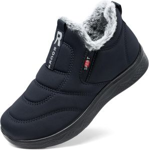 SHIBEVER  Womens Winter Snow Boots : Waterproof Warm Fur Lined Ankle Slip-On Comfortable Outdoor Boots