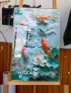 Tranh hoa sen trang trí 3d treo tường tranh lý ngư vọng nguyệt tranh tráng gương hoa sen cá chép tranh hoa sen cá chép đại cát đại lợi tráng gương treo tường HSQC63