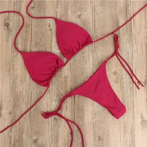 Womens 2-Piece Triangle Bikini Set Halter Tie Top & Side-Tie Bottom Solid Color and Printed Beach Swimwear