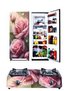 Sticker Set 2 Pcs KULKAS 1 Pintu+Kompor Motif Bunga Cantik ( COD ) FlyStarStore