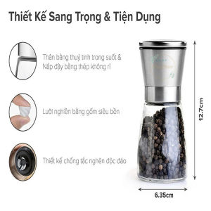 Dụng Cụ Xay Tiêu Cầm Tay Thân Thủy Tinh Nắp Inox Cao Cấp
