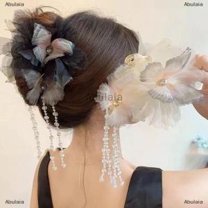 [COD] Abulaia Butterfly Temperament New Chinese Style Flower Tassel Grab Clip Girls Womens Fashion High-end Feeling Shark Clip Hair Claw