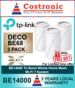TP-Link Deco BE68 (3-Pack) Wi-Fi 7 Whole Home Mesh System - Tri-Band BE14000 with 10G Port & AI Driven