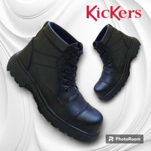 Sepatu Boots Kickers Zippers Safety Resleting Ujung Besi Kulit Sepatu Formal Touring Bikers Casual Proyek Kerja Lapangan Boots Boot Savety But Sepeti Septi Buts Sevti Bot Septy Bots Sefty warna Hitam