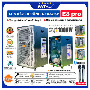 Loa Kéo Karaoke Kèm 2 Micro MTMAX E8 Pro Bass 40 Công Suất 1000W Công Nghệ DSP  phù hợp cho các buổi tiệc  Bảo hành 12 tháng