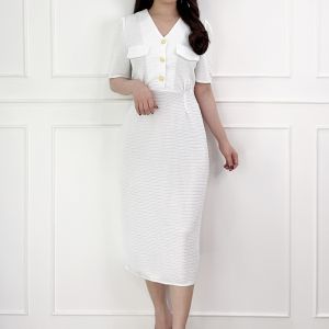 SV 6559 - Sliveria Textured Dress | Silvervogue | Gaun Babat Midi Pakaian Wanita