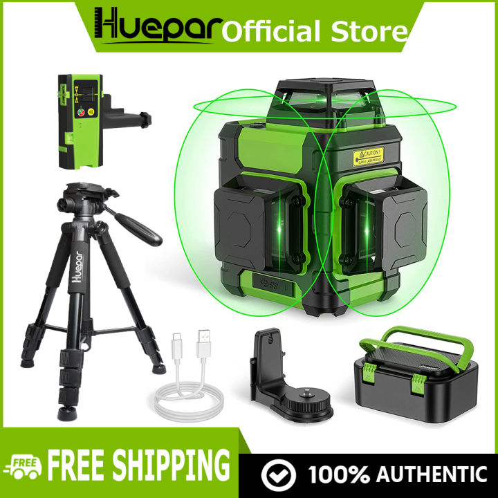 Huepar 12 Lines 3D Green Laser Level Horizontal And Vertical Cross