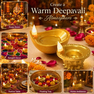 LED Diya Lamp Agal Vilakku Water Activated Deepavali Diwali Decoration Pooja Prayer Home Decor