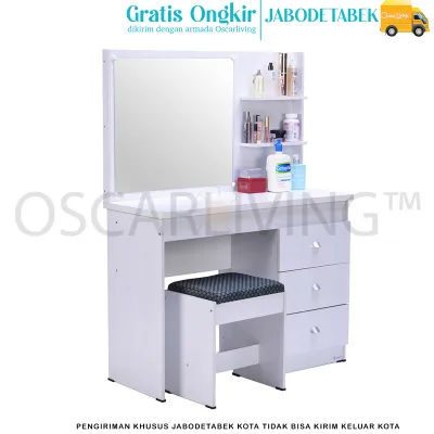 Lunar MR 526 Meja Rias Kaca Besar Meja Make Up + 3 Laci + Kursi - KHUSUS JABODETABEK KOTA
