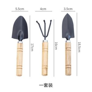 3pcs Mini Gardening Shovel Rake Tool Metal Miniature Spade with Wooden Handle for Potting Plants