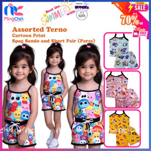 ✅ BABY-ZIA ™️🔖 Assorted Cartoon SUMMER Terno Spaghetti Sando + Short for Kids Girls Set for 1 to 12 years old Pares Kid Clothes | Sando and Shorts for Girl pambata pambahay spagheti cloths 2 3 4 5 6 7 8 9 up Spag Terno for Kid w Short Pair - Ming Chin