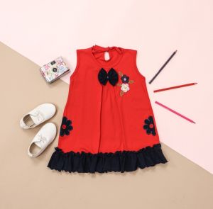 Dress Bayi Perempuan Bordir Bunga Merah Navy untuk Anak 6-24 Bulan Free Celana Dalam Bayi Murah Terjangkau / Dress Baby Gaun Bayi Bahan Katun / Bisa COD Bayar di Tempat