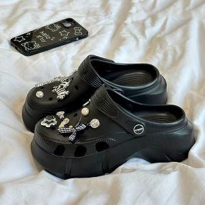 [Free Shipping] GGGLU Sweet And Cool Personality Rhinestone Clogs For Women Thick-Soled Platform Sandals Beach Shoes Height-Increasing Closed-Toe Slippers For Summer