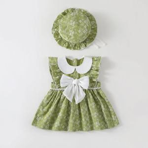 Rolanko Toddler Girls Dress Gown Ruffle Sleeve Summer Beach Sundress Newborn Infant Photo Shoot Outfit with Hat