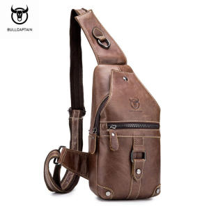 BULLCAPTAIN Mens Crossbody Shoulder Bag Leather Outdoor Storage Chest Bag