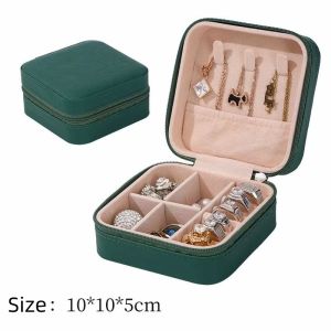 Portable Travel Jewelry Box Leather necklace ring ear studs Jewellery Organizer Storage