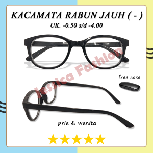 Kacamata Dewasa Remaja PRIA WANITA Lensa MINUS ( - ) 0.50 s/d 4.00 Full Bingkai Hitam Lensa Bening Bentuk Lonjong Oval - FREE CASE